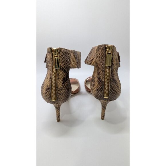 Michael Kors Sand Guiliana Open Toe Embossed Leather Heels - Picture 2 of 4